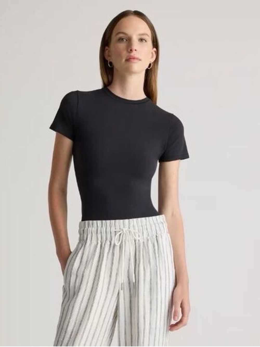 NWT Quince Stretch Cotton Black Short-Sleeve Fitted Jersey Size Small